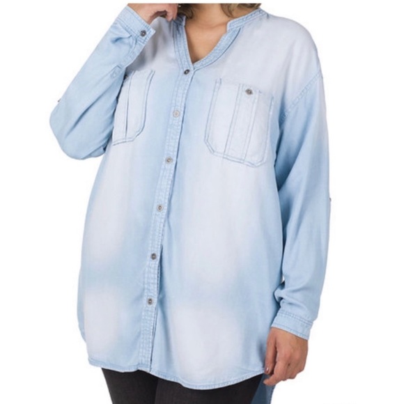PLUS Zenana Long Sleeve Chambray Shirt - Picture 2 of 9
